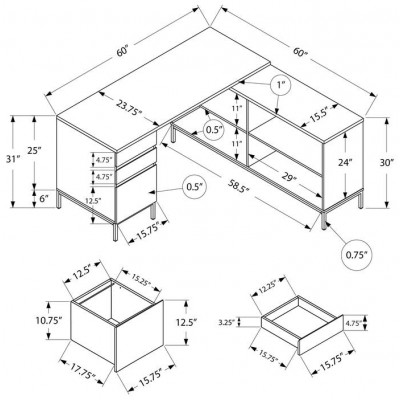 Bureau de travail en coin I7491