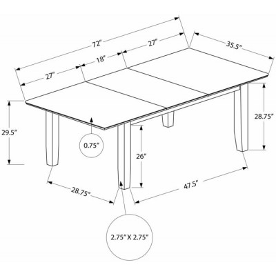 Table extensible 36''x72'' I1395 (Brun Noyer)