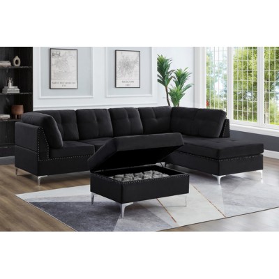 Sofa sectionnel reversible T1233 avec pouf (Noir)