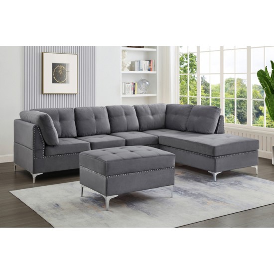 Sofa sectionnel reversible T1233 avec pouf (Gris)