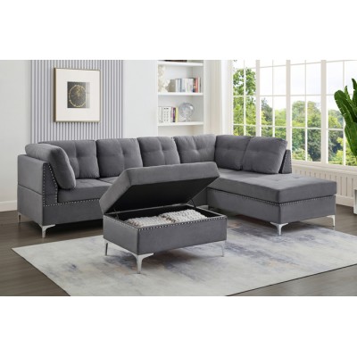 Sofa sectionnel reversible T1233 avec pouf (Gris)