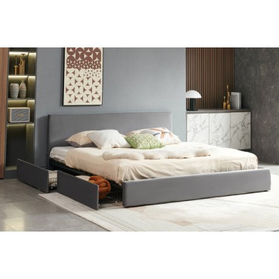 Lit Queen avec rangement T2128 (Gris)
