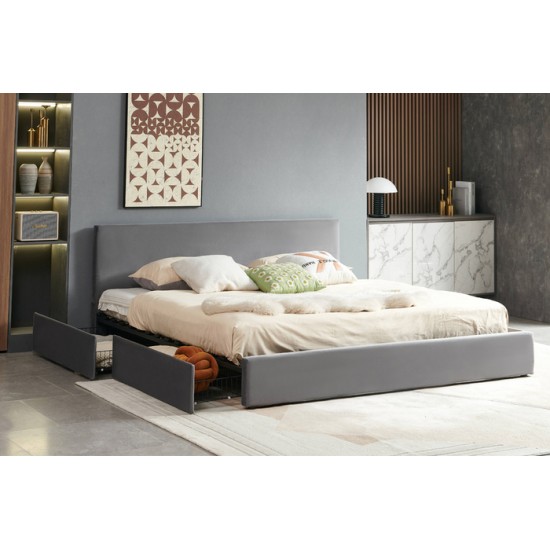 Lit Queen avec rangement T2128 (Gris)
