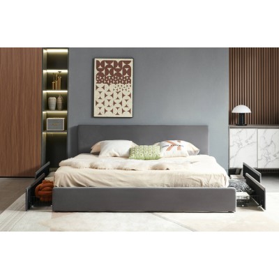 Lit Queen avec rangement T2128 (Gris)