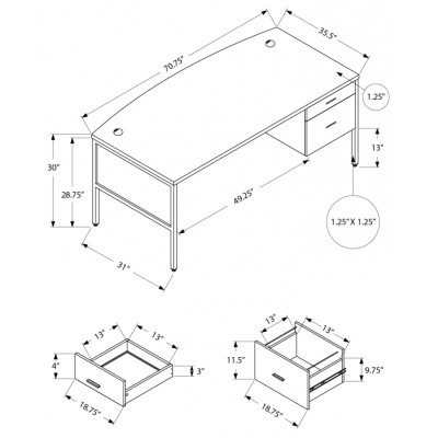 Bureau de travail commercial 72"L I7730