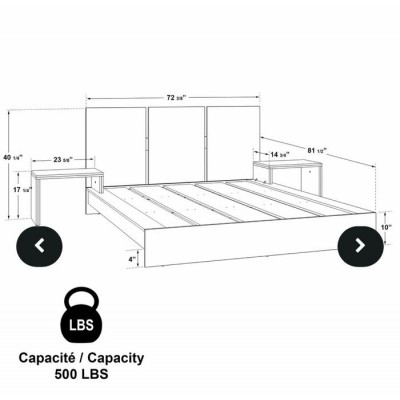 Lit queen Zen Omega avec tables de chevet (Blanc)