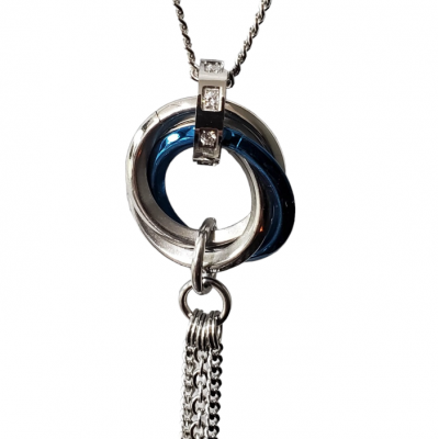 Collier pendentif TROIS ANNEAUX inox bleu