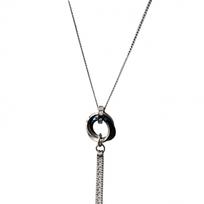 Collier pendentif TROIS ANNEAUX inox bleu