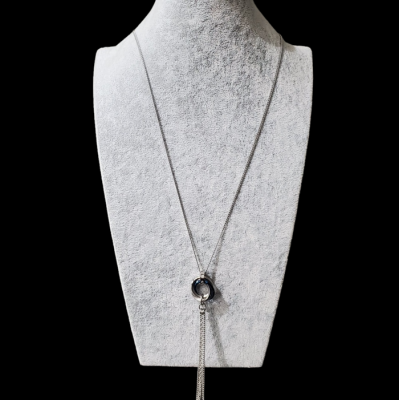 Collier pendentif TROIS ANNEAUX inox bleu