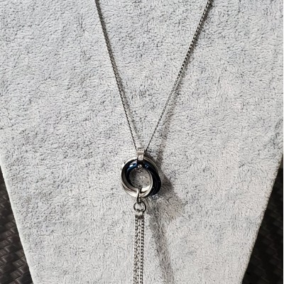 Collier pendentif TROIS ANNEAUX inox bleu