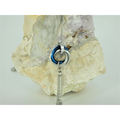 Collier pendentif TROIS ANNEAUX inox bleu