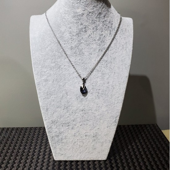 Collier court GOUTTE Crystal Swarovski en Acier Inoxydable ,BLEU MALIBU