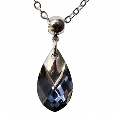 Collier court GOUTTE Crystal Swarovski en Acier Inoxydable ,BLEU MALIBU