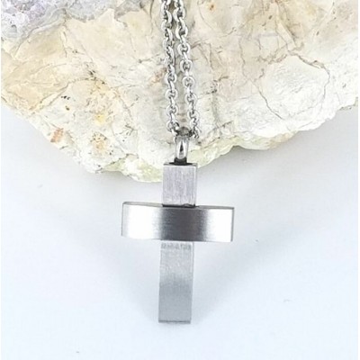 Collier URNE-CENDRE Croix brossé