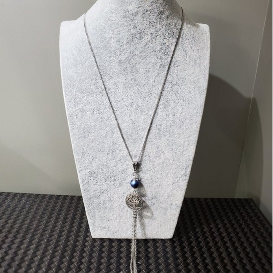 Collier ARBRE DE VIE   et perle Swarovski BLEU MALIBU