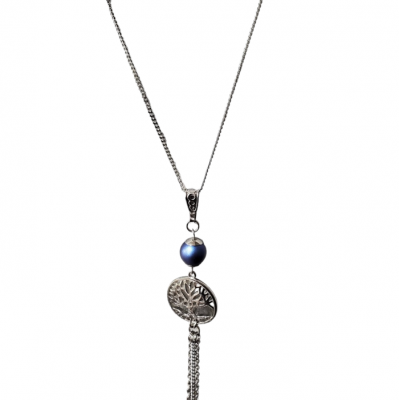 Collier ARBRE DE VIE   et perle Swarovski BLEU MALIBU