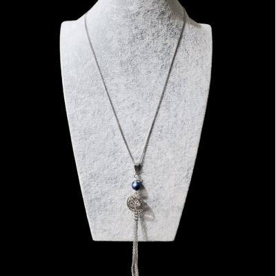 Collier ARBRE DE VIE   et perle Swarovski BLEU MALIBU