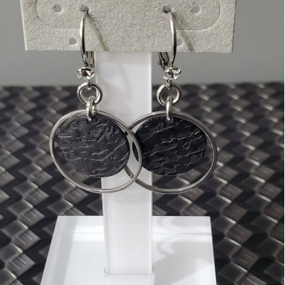 Boucles d'oreilles ronde avec Anneau NOIR ET INOX