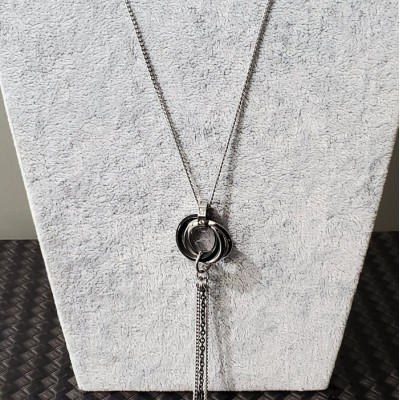 Collier pendentif TROIS ANNEAUX inox Noir