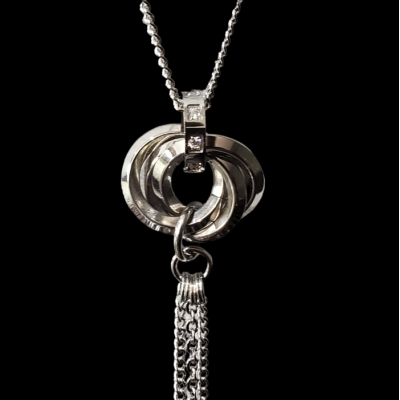 Collier pendentif TROIS ANNEAUX acier inoxydable