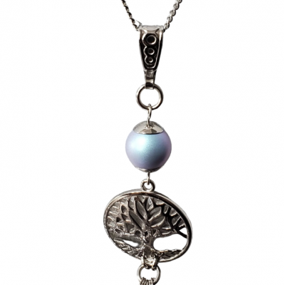 Collier ARBRE DE VIE   et perle Swarovski BLEU PALE