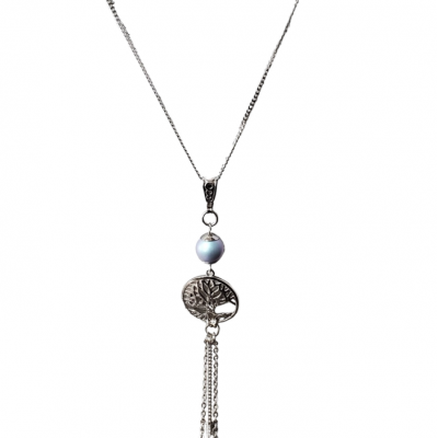 Collier ARBRE DE VIE   et perle Swarovski BLEU PALE