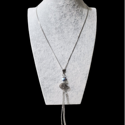 Collier ARBRE DE VIE   et perle Swarovski BLEU PALE