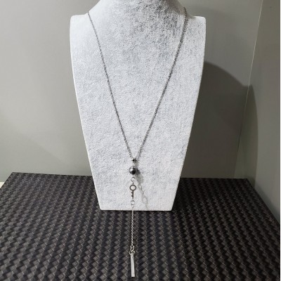 Collier avec CLEF et perle Swarovski CHARCOAL