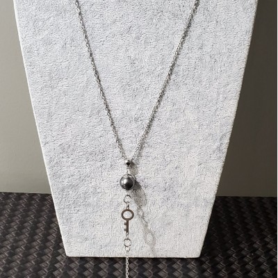 Collier avec CLEF et perle Swarovski CHARCOAL