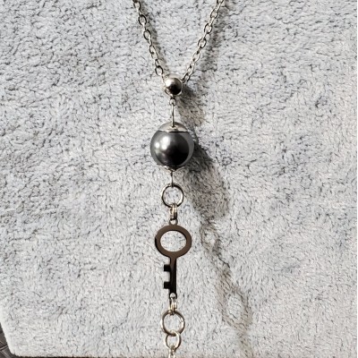 Collier avec CLEF et perle Swarovski CHARCOAL