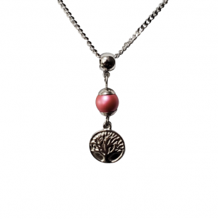 Collier court PERLE FRAMBOISE ET ARBRE DE VIE en...