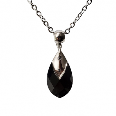 Collier court GOUTTE Crystal Swarovski en Acier Inoxydable ,NOIR