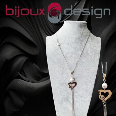 Collier CLE DE SOL or rose et perle Swarovski blanche