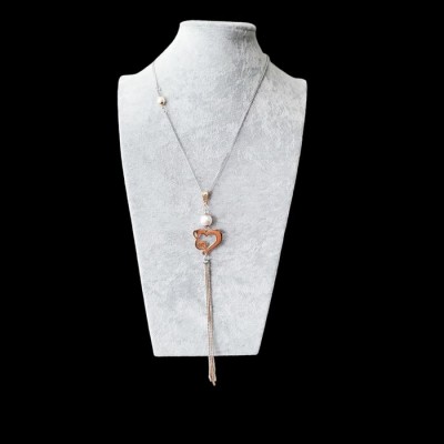 Collier CLE DE SOL or rose et perle Swarovski blanche