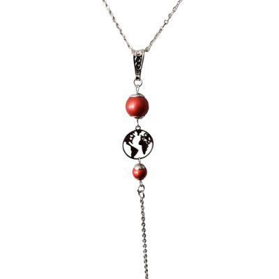 Collier pendentif PLANETE TERRE acier inoxydable...