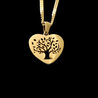 Collier pendentif COEUR ARBRE DE VIE acier inoxydable OR