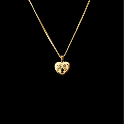 Collier pendentif COEUR ARBRE DE VIE acier inoxydable OR