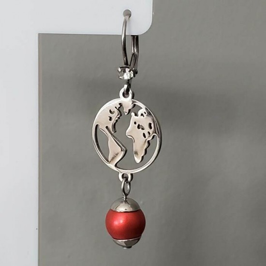 Boucles d'oreilles TERRE INOX ET PERLE ROUGE