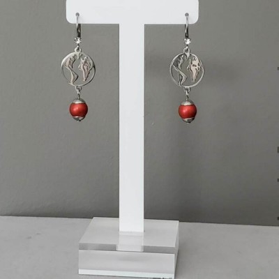 Boucles d'oreilles TERRE INOX ET PERLE ROUGE