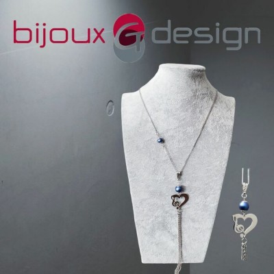 Collier CLE DE SOL et perle Swarovski BLEU