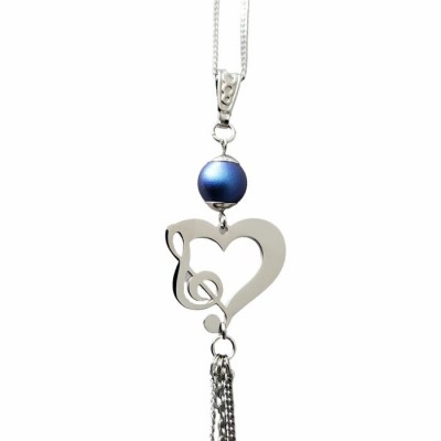 Collier CLE DE SOL et perle Swarovski BLEU