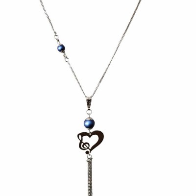 Collier CLE DE SOL et perle Swarovski BLEU