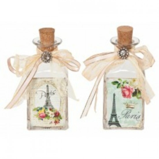 bouteille de verre avec femme victorianne/ 2 asst /2x2x4.25"h glass eiffel tower bottle 2 asst