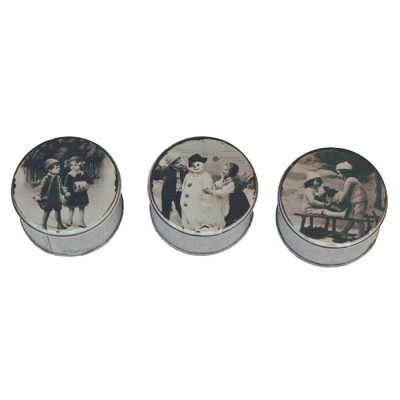  Tin vintage box w/kids 3 asst 2.75