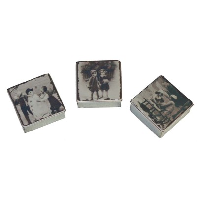 Tin vinatge box w/kids 2.75x2.75x1.25