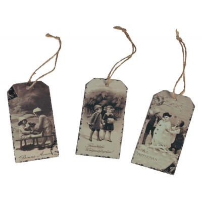 Tin vintage gift tag w/kids 3 asst 2x4