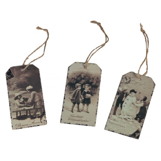  Tin vintage gift tag w/kids 3 asst 2x4"