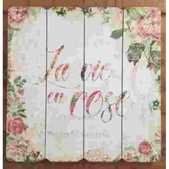 Art mural/ Plaque de Bois/ La Vie En Rose /40X40X1.8 cm 