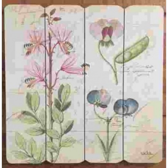 Art mural/ Plaque de Bois/Floral vintage ll ...