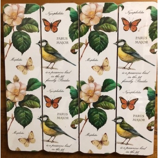 Art mural/ Plaque de Bois/ Oiseaux et fleurs 40X40X1.8 cm  